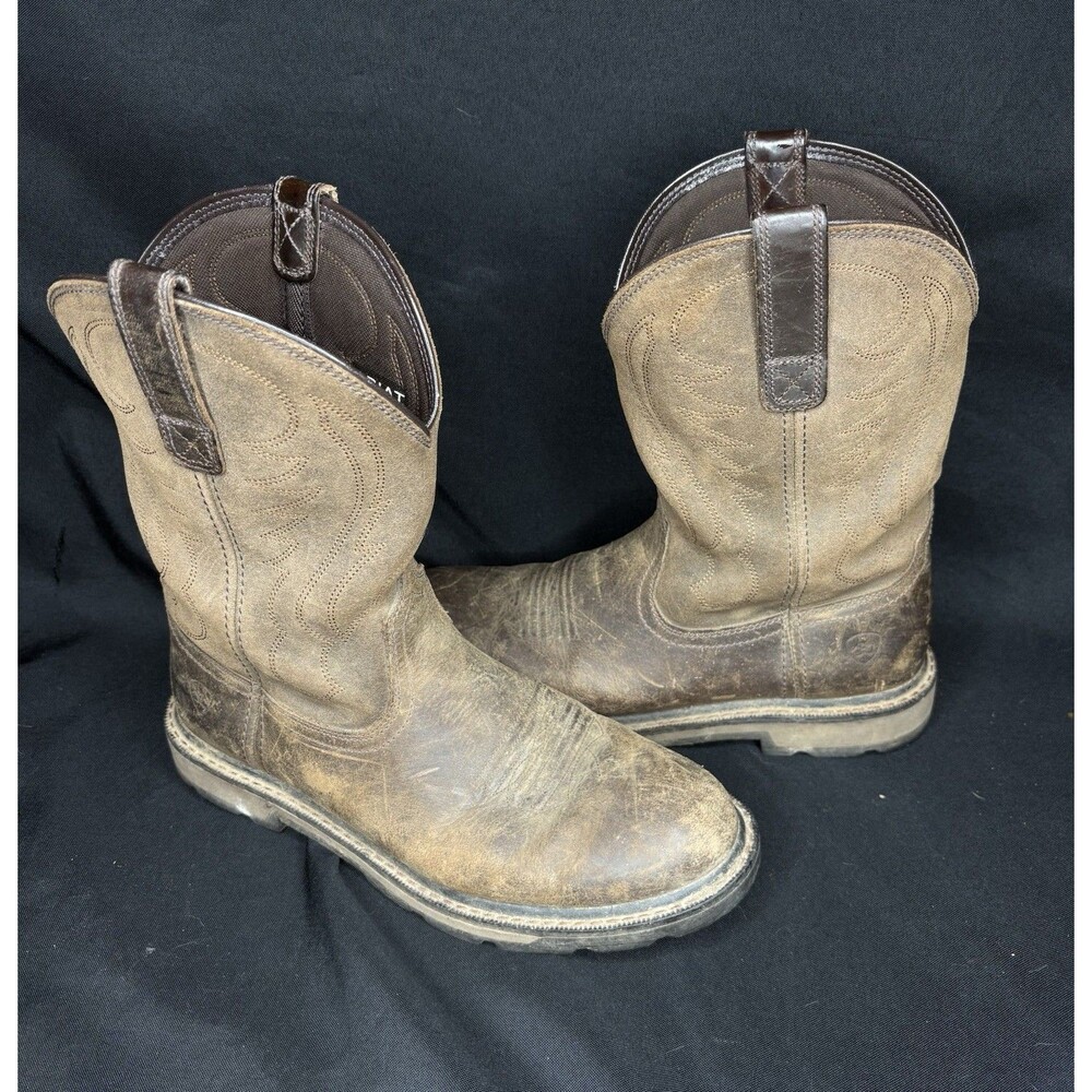 Ariat Mens Leather Work Boots ASTM F2892-17 EH Size 9D Groundbreaker Pull-On
